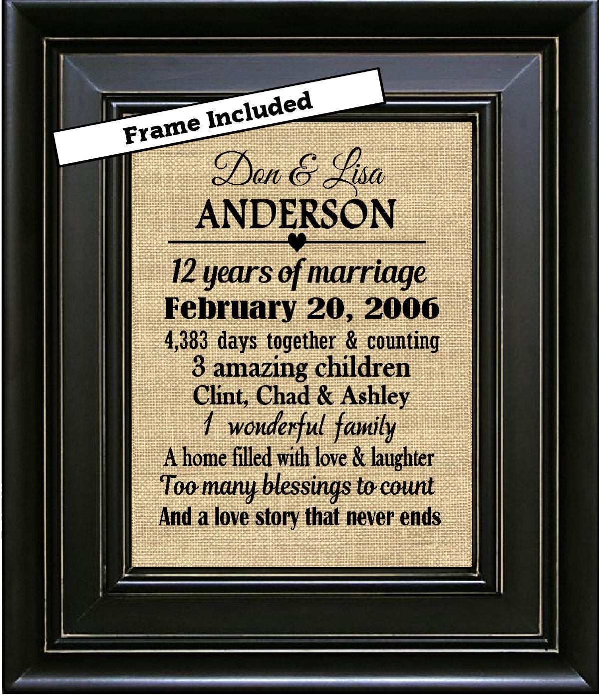12th Wedding Anniversary Gifts
 FRAMED Personalized 12th Wedding Anniversary Gift 12th