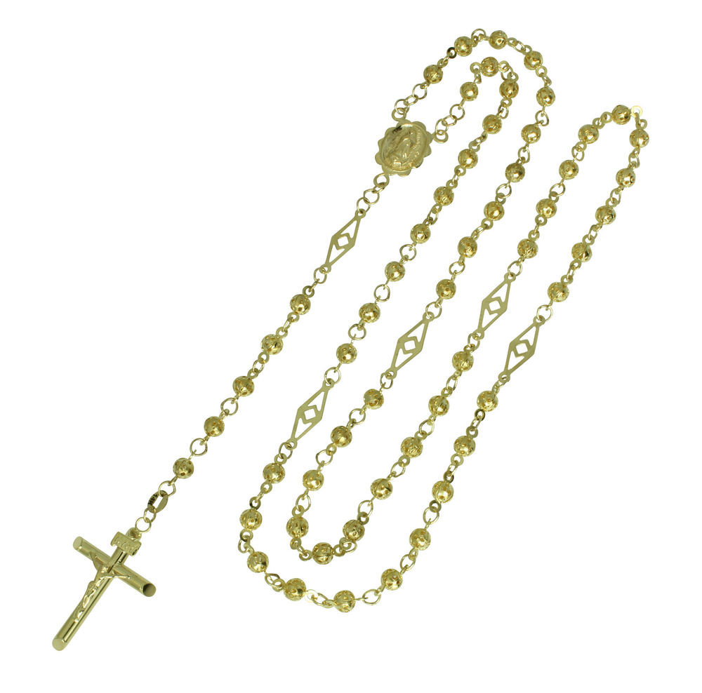 14k Rosary Necklace
 14K Solid Yellow Gold Virgin Guadalupe Rosary Necklace