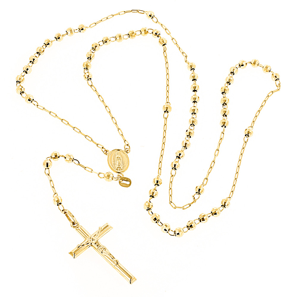 14k Rosary Necklace
 Solid 14K Yellow Gold Rosary Bead Necklace 4mm 26in