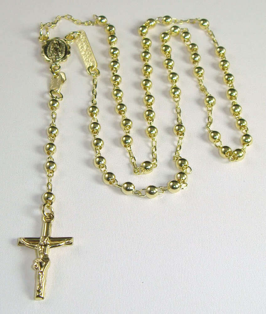 14k Rosary Necklace
 14K Solid Yellow Gold Rosary Chain Necklace 3mm 17" 8g