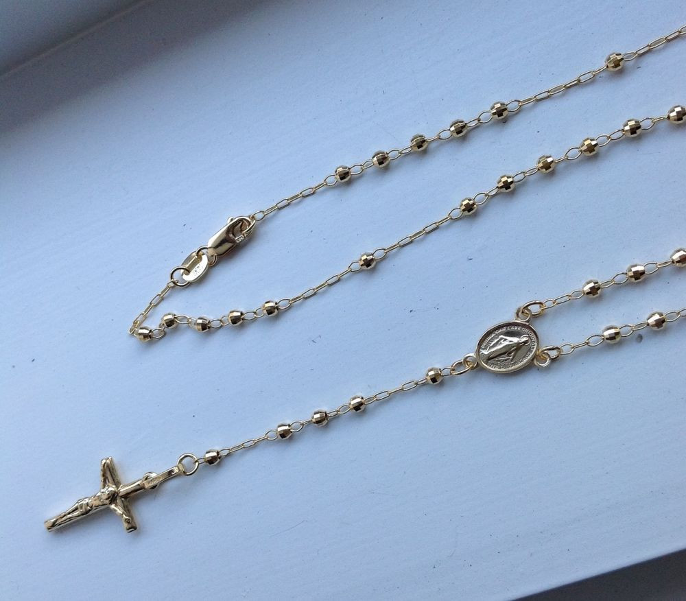 14k Rosary Necklace
 14K YELLOW GOLD ROSARY NECKLACE 2 5mm beads crucifix