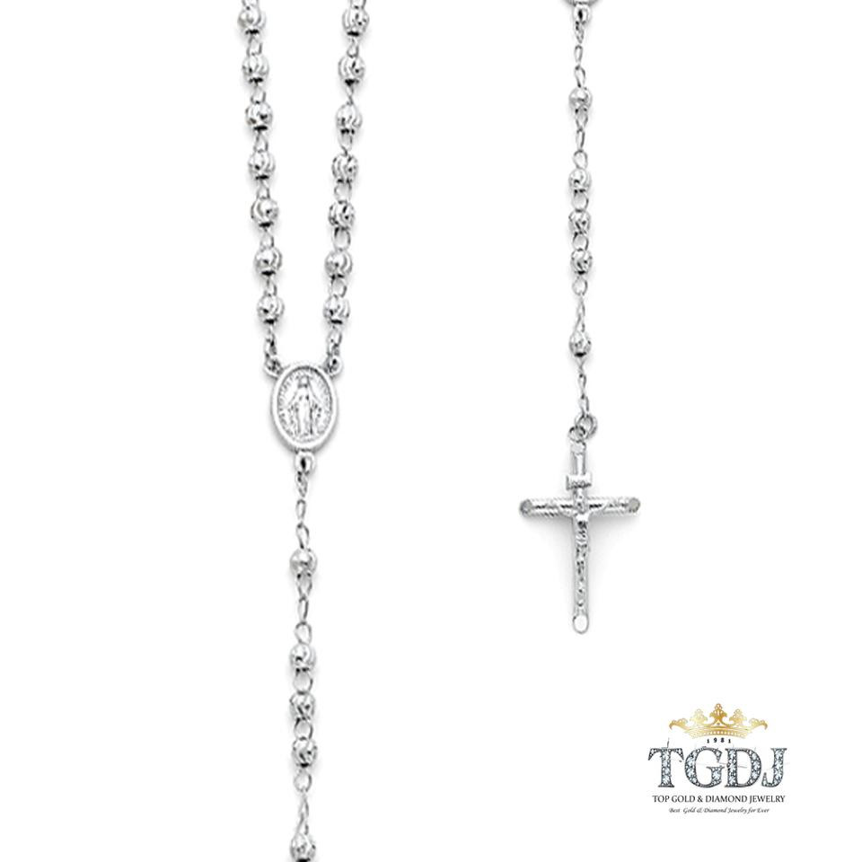 14k Rosary Necklace
 White Gold 14k 4mm Beads Ball Rosary 20" Necklace Tradesy