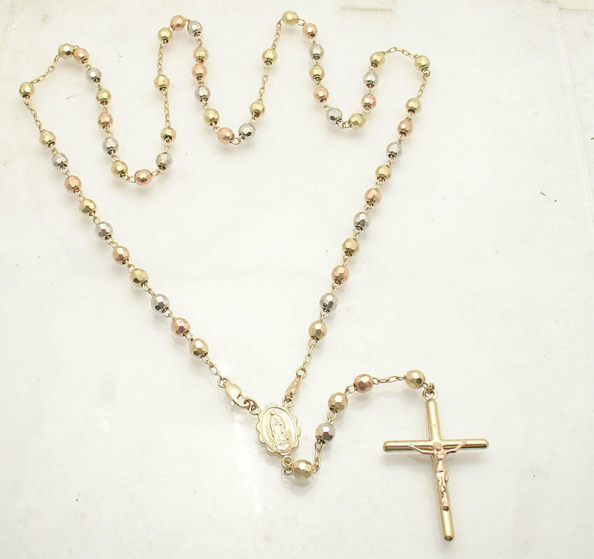 14k Rosary Necklace
 5mm 25" Mens Cross Crucifix Rosary Chain Necklace Real 14K