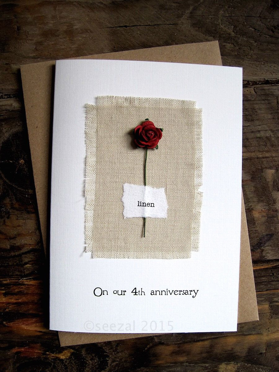 4 Year Wedding Anniversary Gift Ideas
 4th Anniversary Keepsake Card LINEN Natural Linen Fabric
