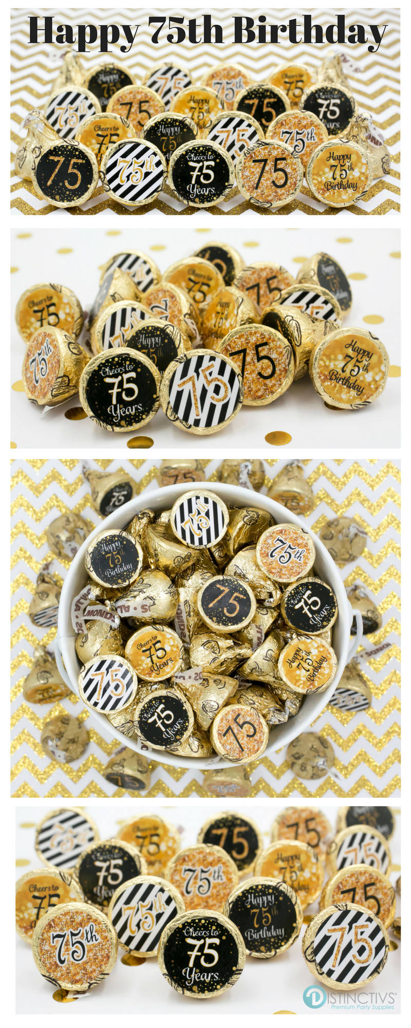 75th Birthday Party Favors
 Black and Gold 75th Birthday Party Favor Stickers 180