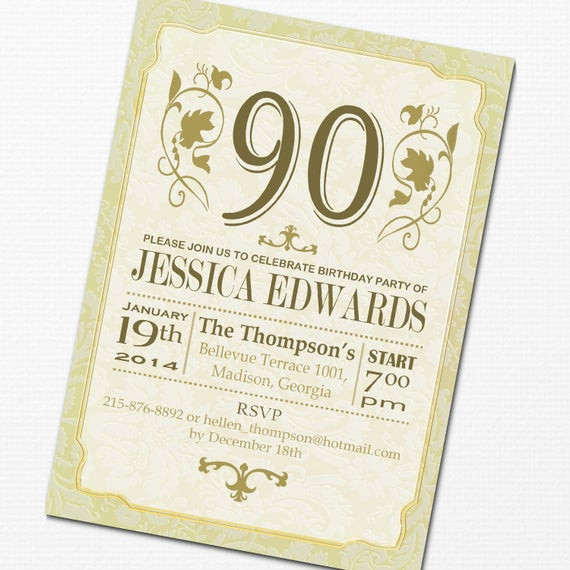 90th Birthday Invitation Wording
 Items similar to 90th Birthday Invitation DIY Printable