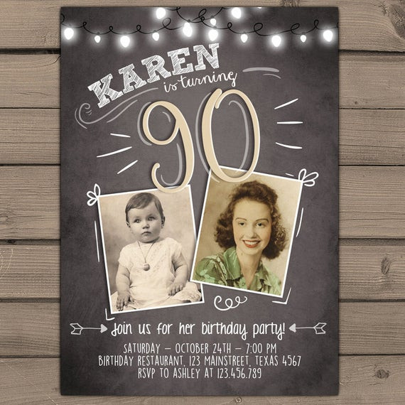 90th Birthday Invitation Wording
 90th birthday invitation Vintage birthday invite Chalkboard