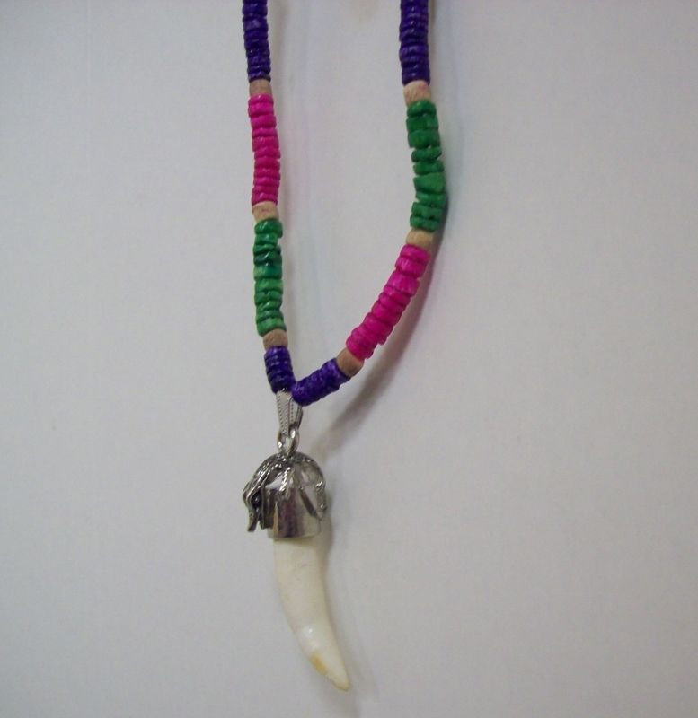 Alligator Tooth Necklace
 Alligator tooth Necklace NEON shell colors REAL Tooth