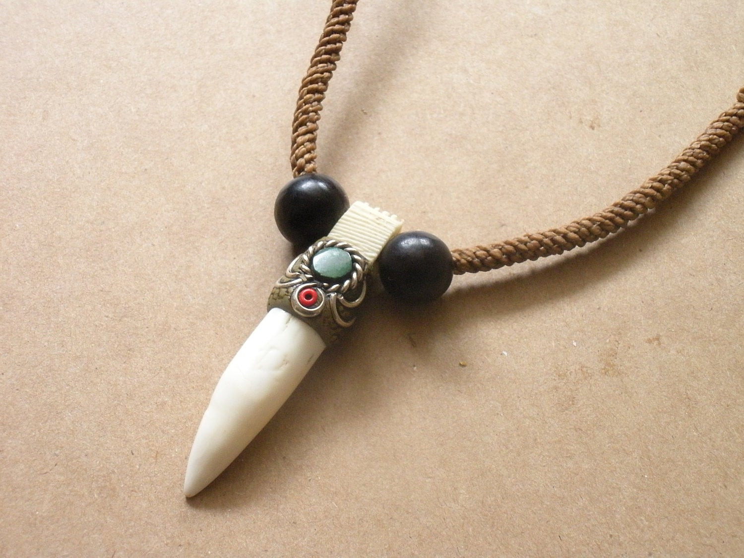 Alligator Tooth Necklace
 Crocodile Tooth Necklace with Turquoise Stone and by