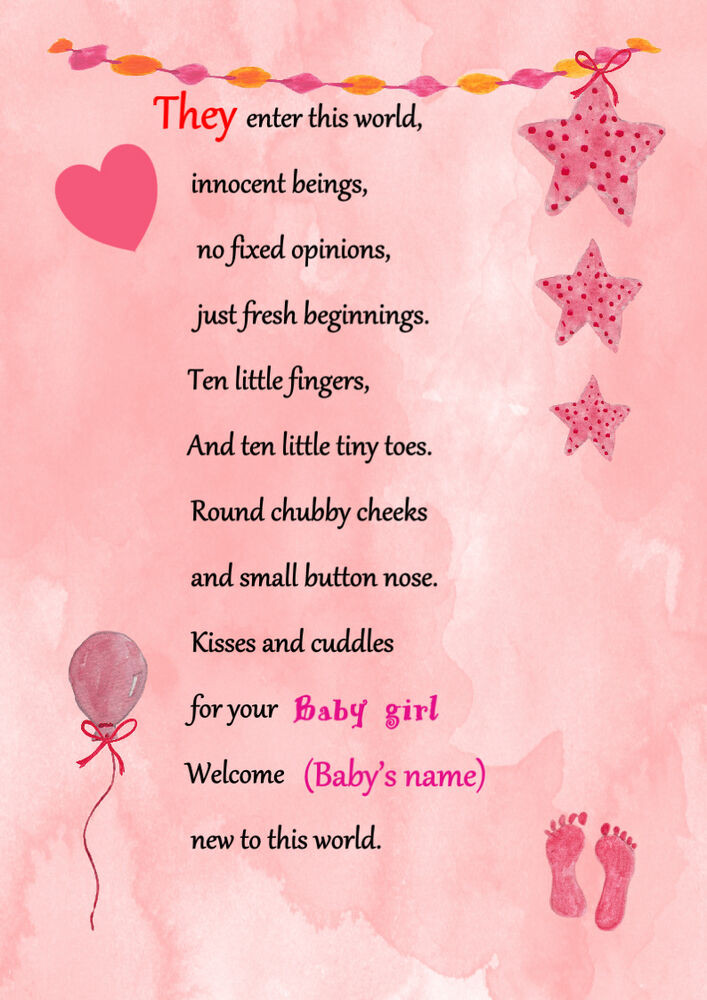 Baby Girl Poems And Quotes
 A PERSONALISED POEM FOR THAT SPECIAL NEW BABY GIRL PRINTED