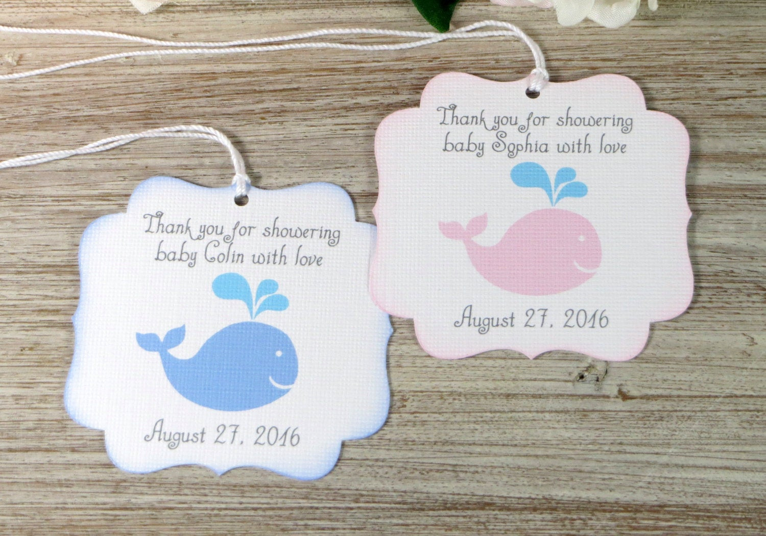 Baby Shower Gift Tags
 Whale baby shower favor tags Nautical baby shower thank you