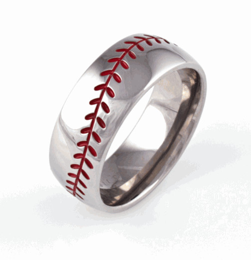 Baseball Wedding Band
 Men s Titanium Baseball Wedding Ring with Color Stitching