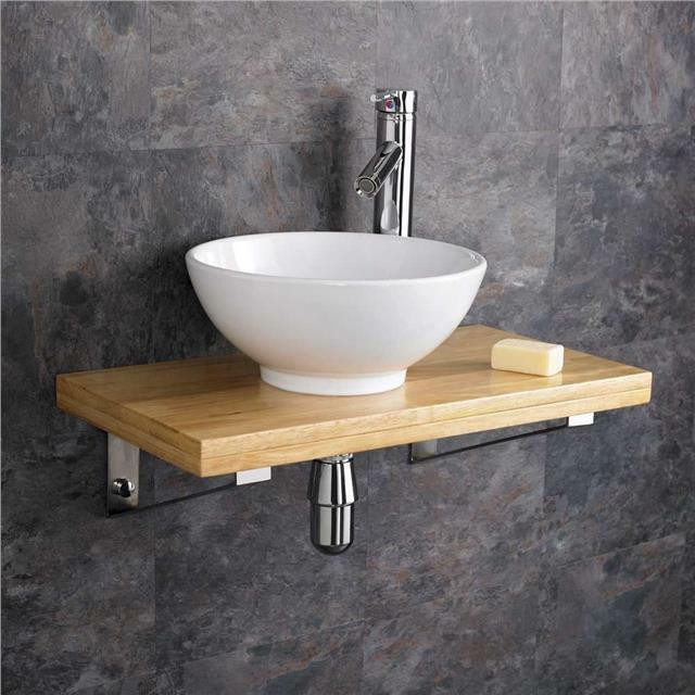 Bathroom Sink Shelf
 32cm Ceramic Round Bathroom Sink 60cm Wood Shelf Wall Hung