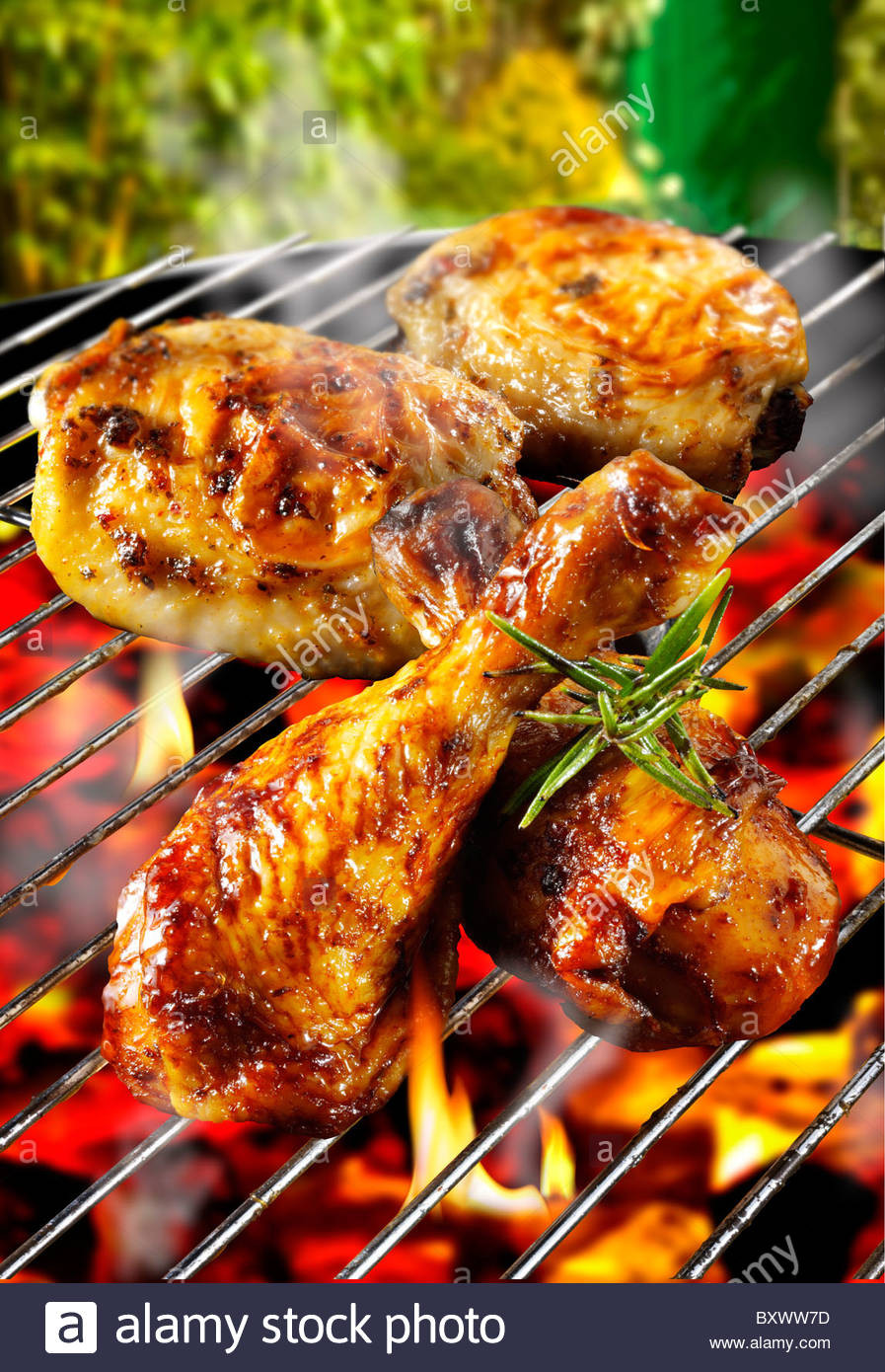 Bbq Chicken Legs On Grill
 Barbecue chicken legs & thighs on a BBQ grill Stock