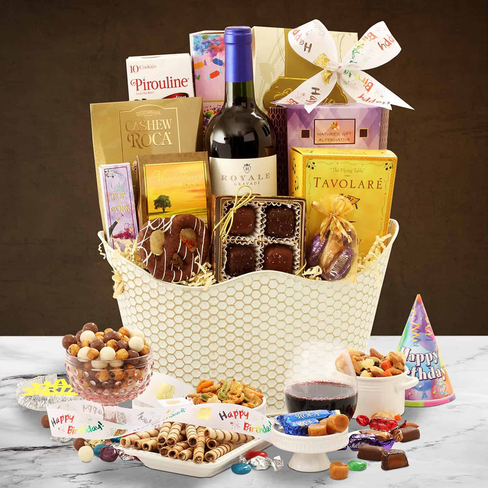 Birthday Gift Delivery
 Blissful Birthday Wine Gift Basket Baskets and Towers
