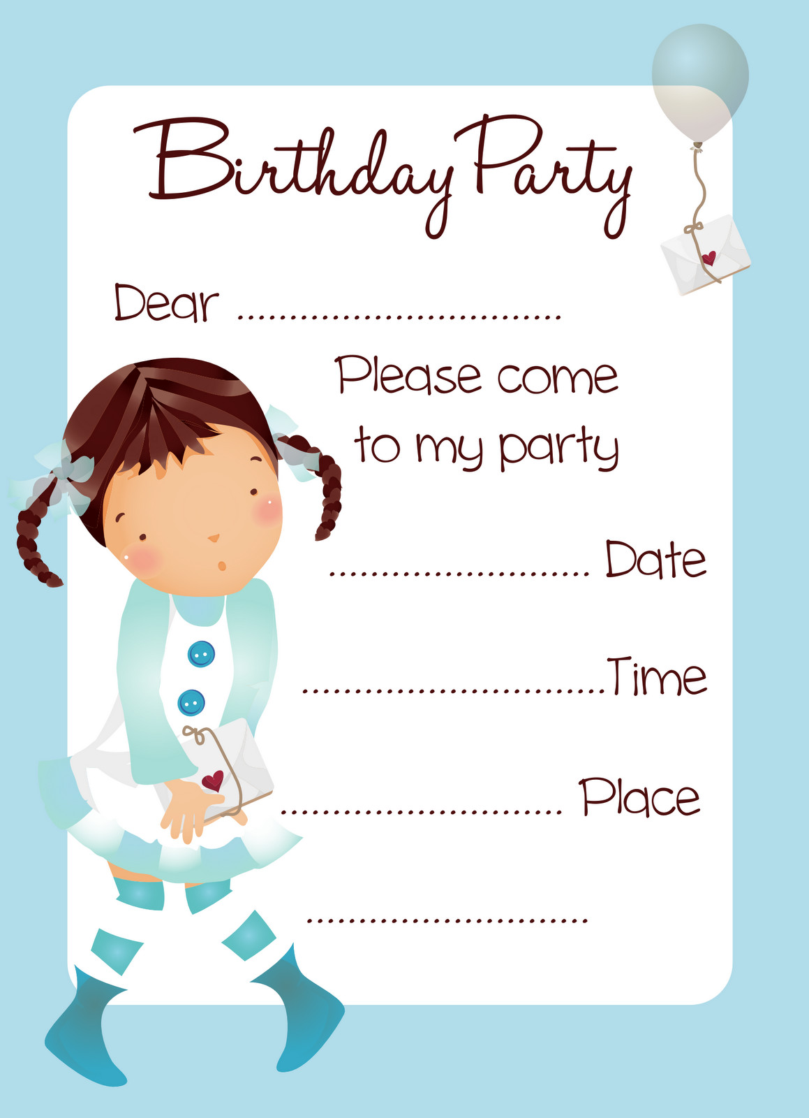 Birthday Printable Invitations
 Free Balloon Girl Birthday Party Invitation Printable