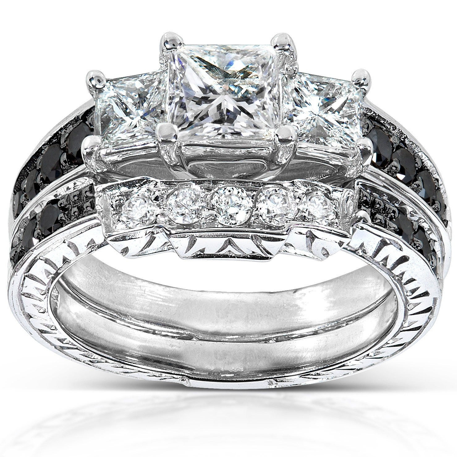 Black Gold Wedding Ring Sets
 Annello 14k White Gold 1 3 5ct TDW Black and White Diamond