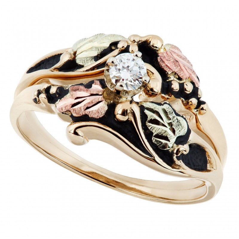 Black Gold Wedding Ring Sets
 Antiqued Black Hills Gold Diamond Engagement Wedding Ring