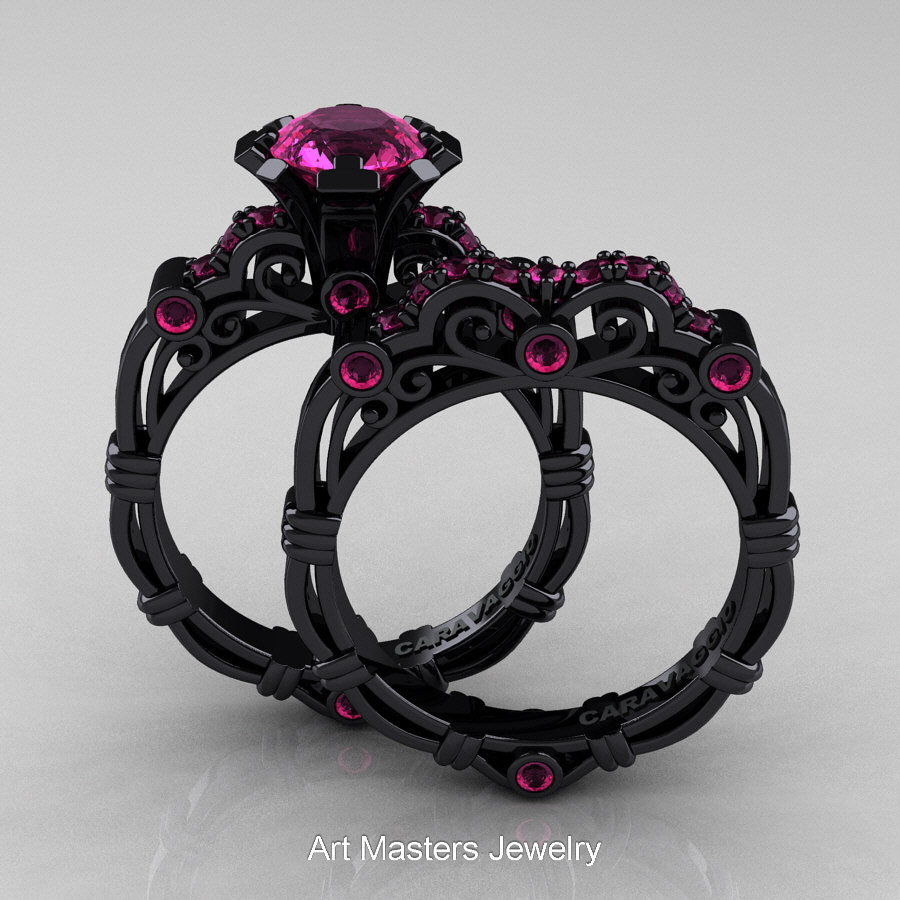 Black Gold Wedding Ring Sets
 Art Masters Caravaggio 14K Black Gold 1 0 Ct Pink Sapphire
