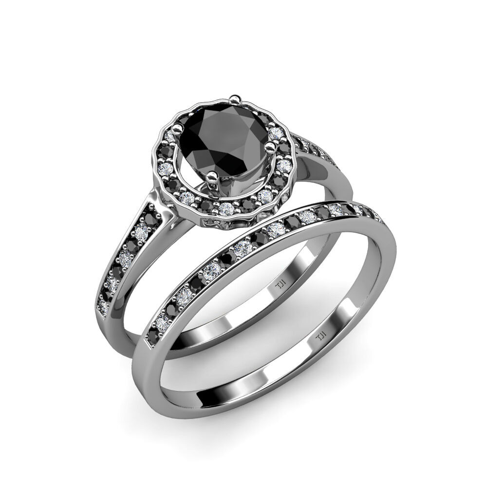 Black Gold Wedding Ring Sets
 Black & White Diamond Bridal Set Ring & Wedding Band 1 90