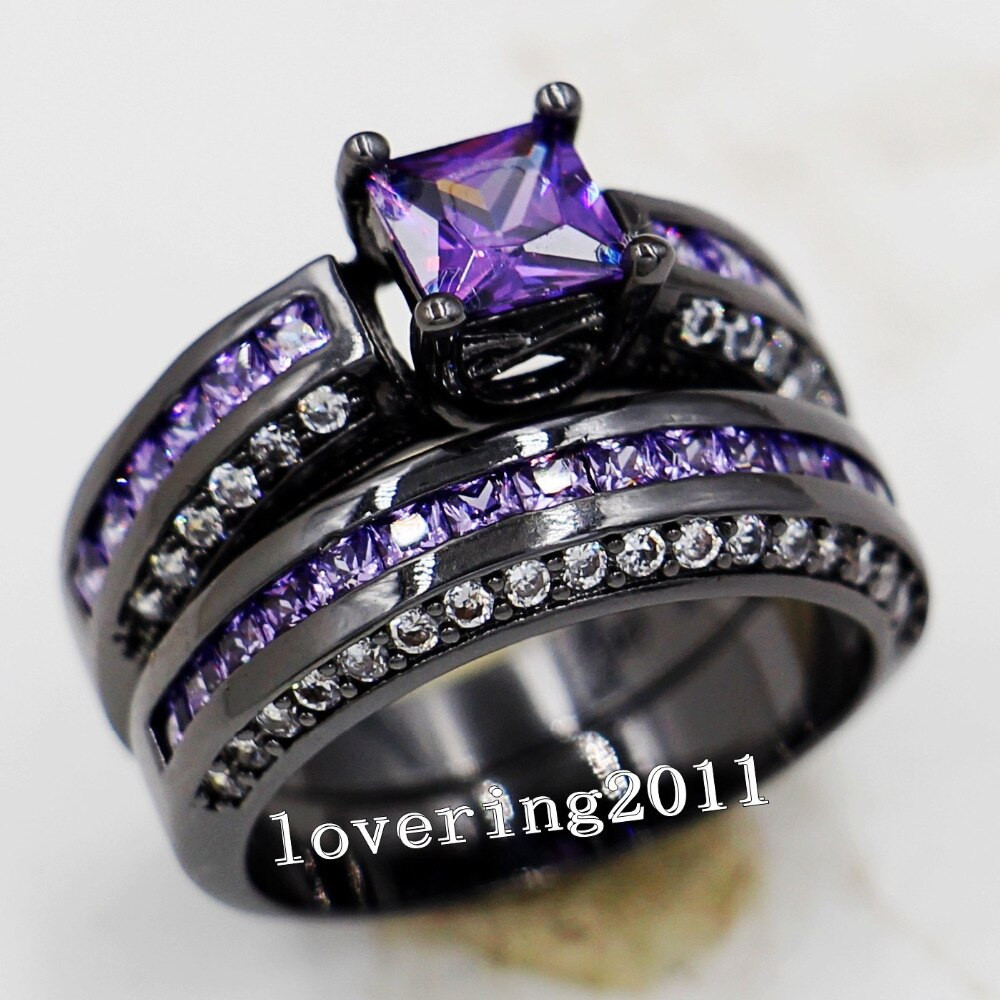Black Gold Wedding Ring Sets
 Victoria Wieck Lovers Engagement 6mm Amethyst Simulated