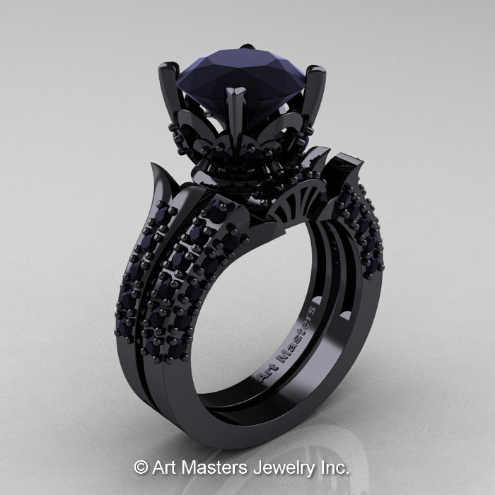 Black Gold Wedding Ring Sets
 Classic French 14K Black Gold 3 0 Ct Black Diamond