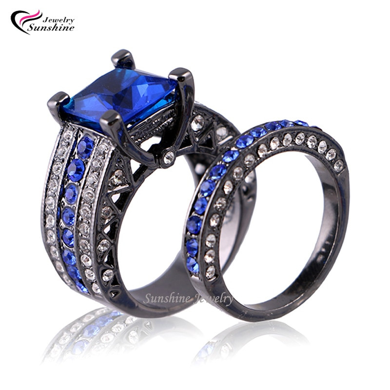 Black Gold Wedding Ring Sets
 Blue Cubic Zirconia Black Plated Women s Black Gold