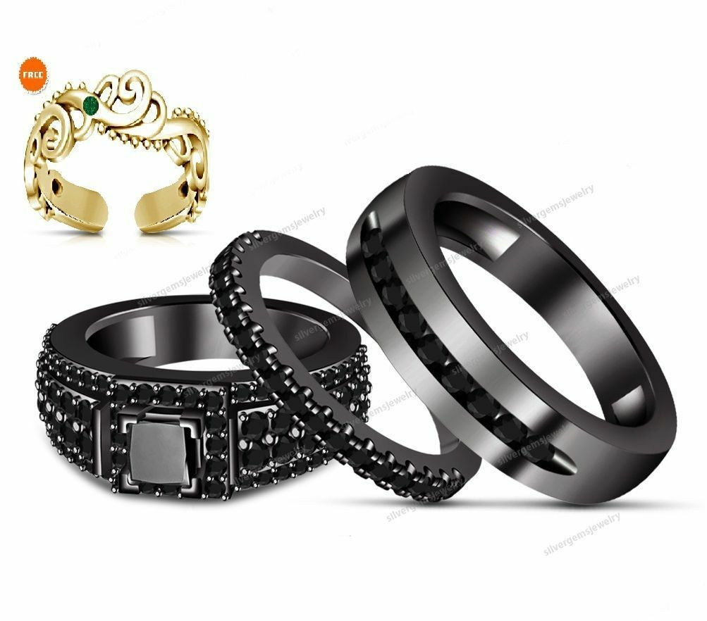 Black Gold Wedding Ring Sets
 10K Black Gold Men Women His Her Diamond Engagement Bridal