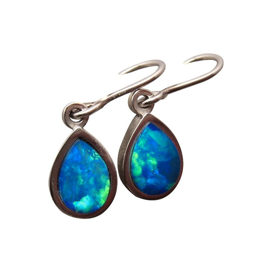 Blue Opal Earrings
 Blue Opal Short Drop Earrings 14k Gold Opal Earrings