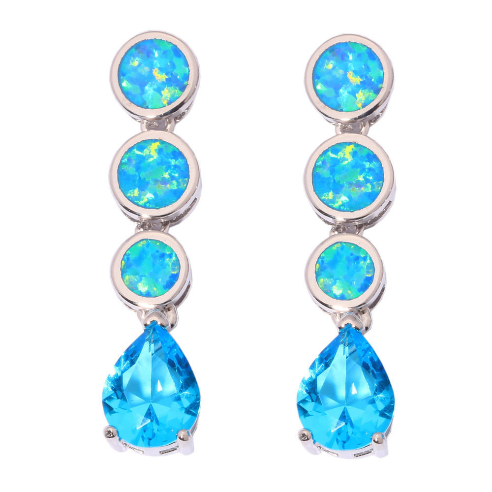 Blue Opal Earrings
 New Blue Fire Opal & Aquamarine Women Jewelry Gems