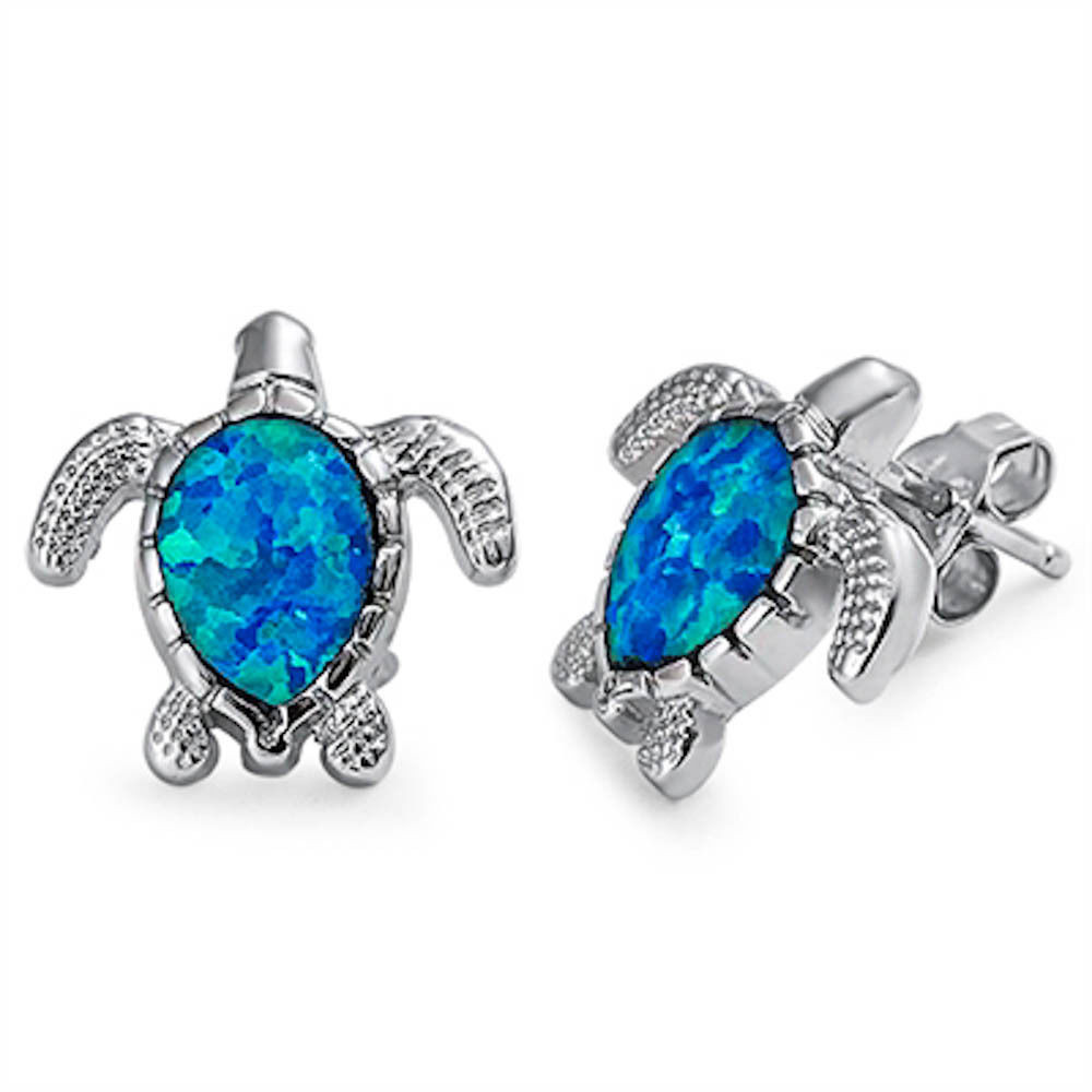 Blue Opal Earrings
 Blue Opal Turtle 925 Sterling Silver Earrings