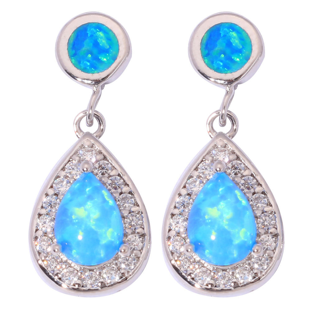 Blue Opal Earrings
 Pink White Blue Fire Opal & CZ Women Jewelry Gems Silver