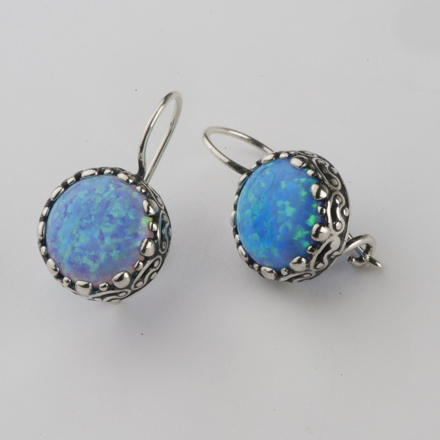 Blue Opal Earrings
 Precious Womens Shablool Earrings Sterling Silver