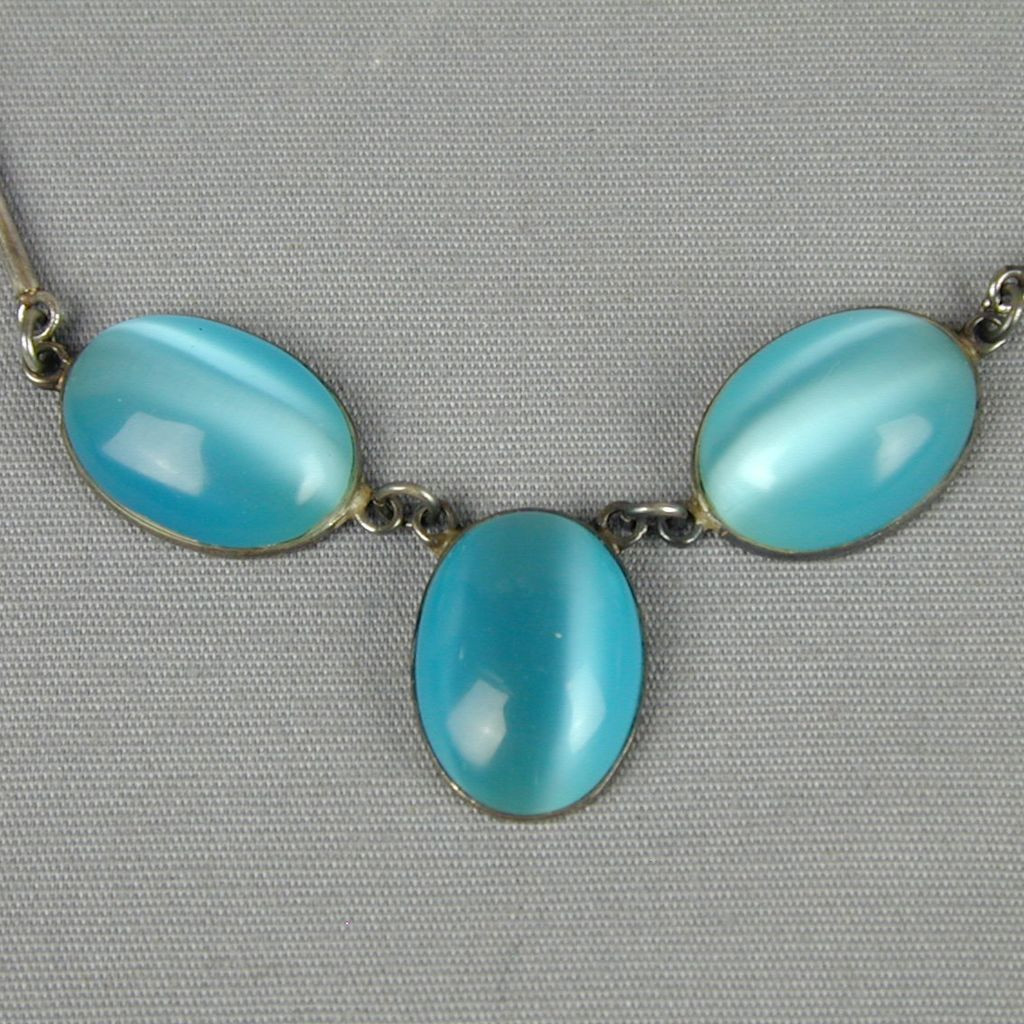 Blue Opal Earrings
 Vintage Mexican Blue Opal Sterling Silver Necklace