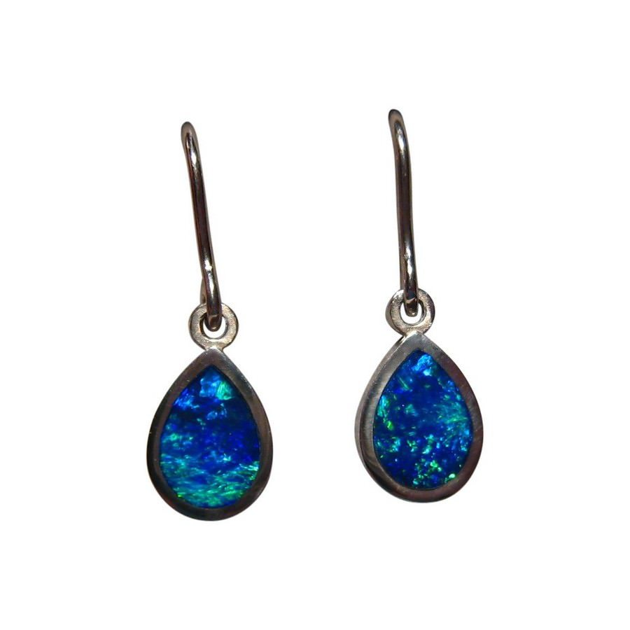 Blue Opal Earrings
 Blue Opal Short Drop Earrings 14k Gold Opal Earrings