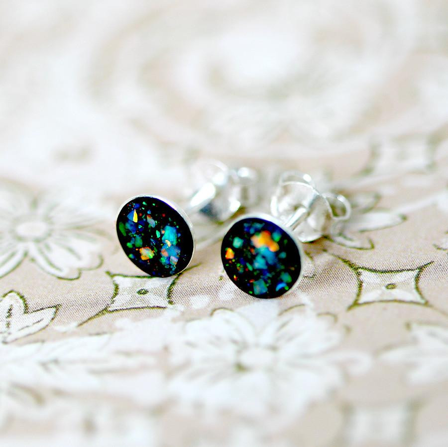 Blue Opal Earrings
 Tiny Blue Opal Earrings Stud Earrings 925 Silver – HWSTAR