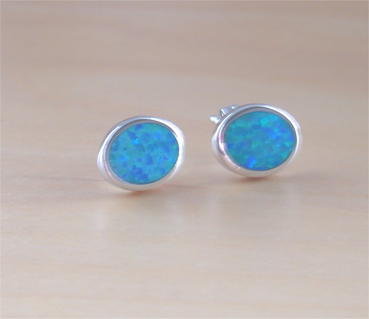 Blue Opal Earrings
 925 Blue Opal Oval Stud Earrings Opal Oval Earrings Opal