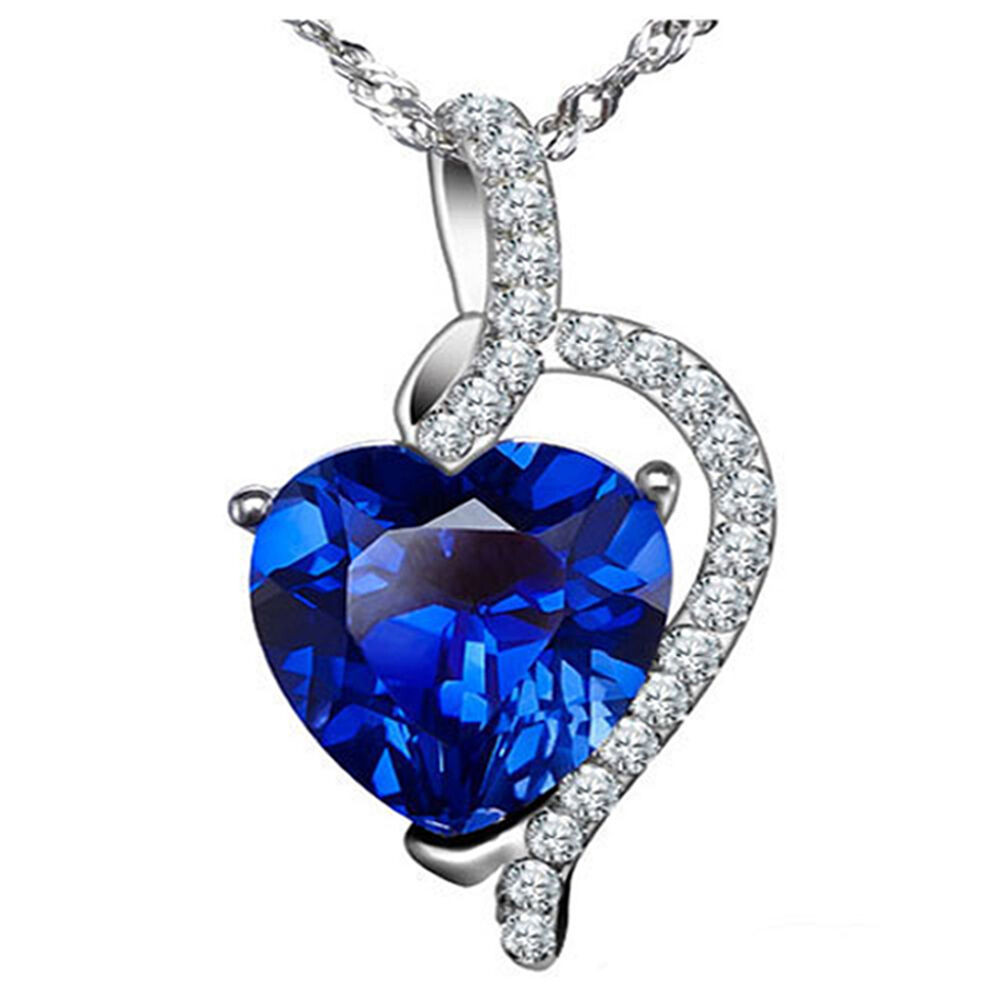 Blue Sapphire Necklace
 4 10Ct Created Blue Sapphire Heart Pendant Necklace 925