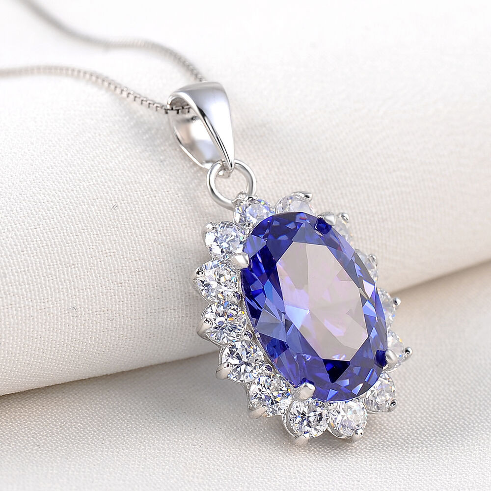 Blue Sapphire Necklace
 6 42 Ct Oval Tanzanite Blue Sapphire 925 Sterling Silver