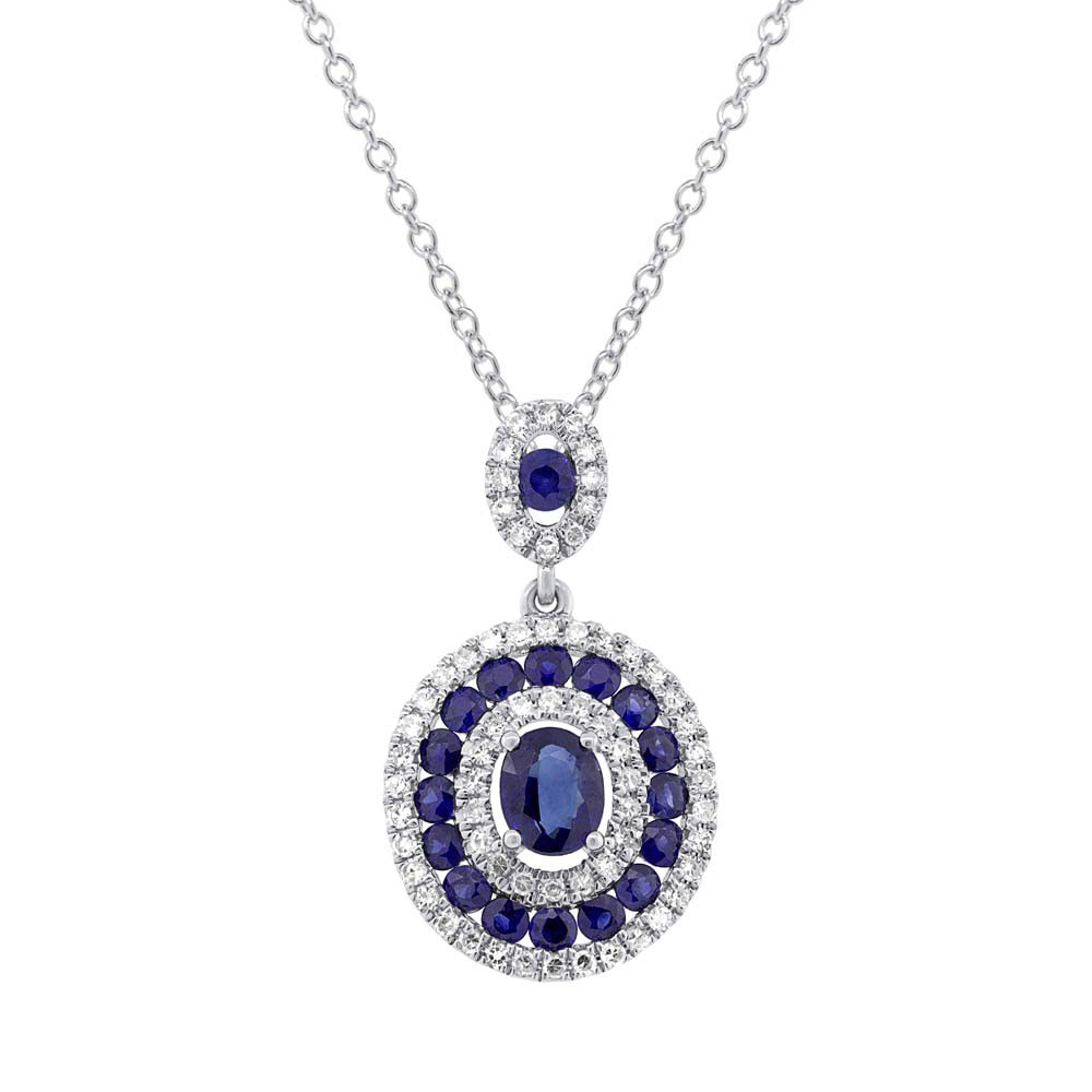 Blue Sapphire Necklace
 0 25ct Diamond & 1 03ct Blue Sapphire 14k White Gold
