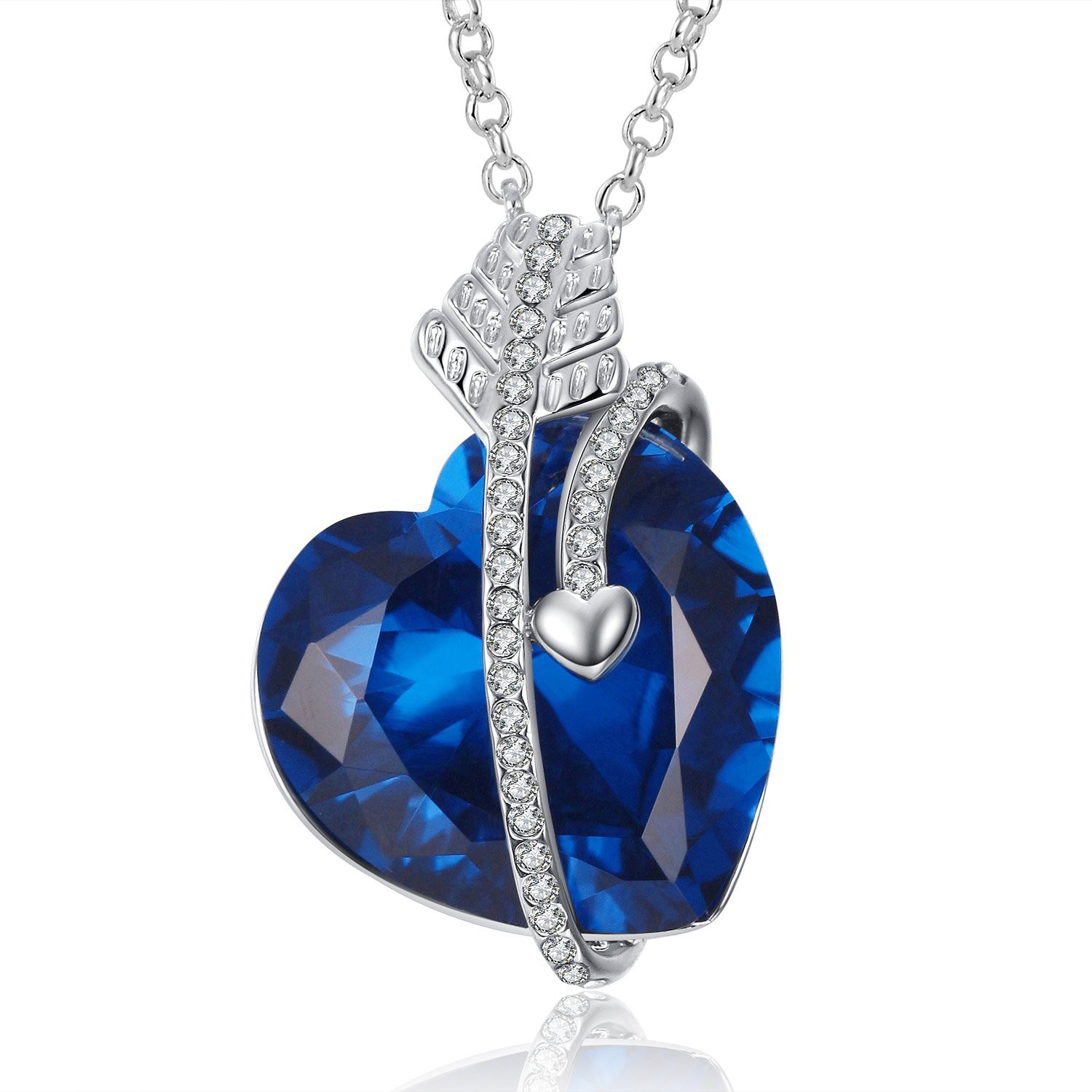 Blue Sapphire Necklace
 Caperci Cupid s Arrow Created Blue Sapphire Heart Pendant