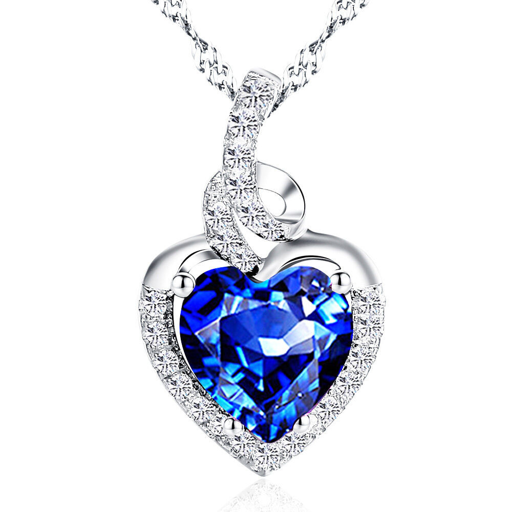 Blue Sapphire Necklace
 2 00 Cttw Created Blue Sapphire Heart Pendant Necklace