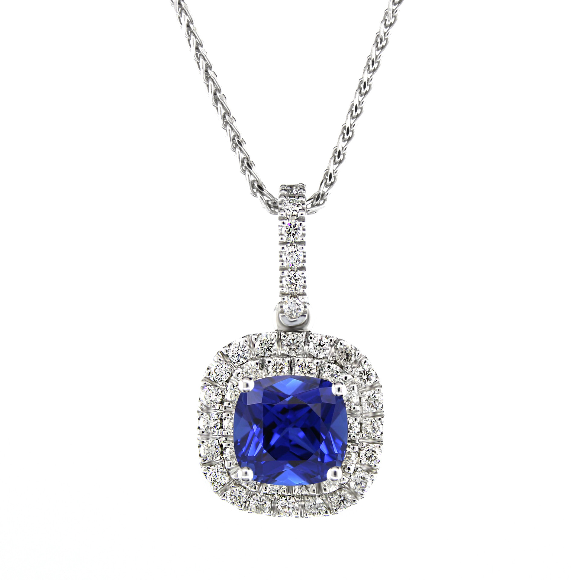 Blue Sapphire Necklace
 0 70 Carat Cushion Genuine Blue Sapphire & Diamond Halo