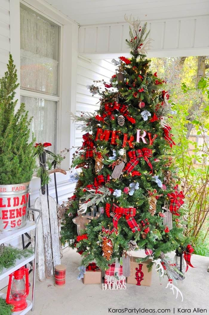 Cabin Christmas Tree
 Kara s Party Ideas Rustic Plaid Farmhouse