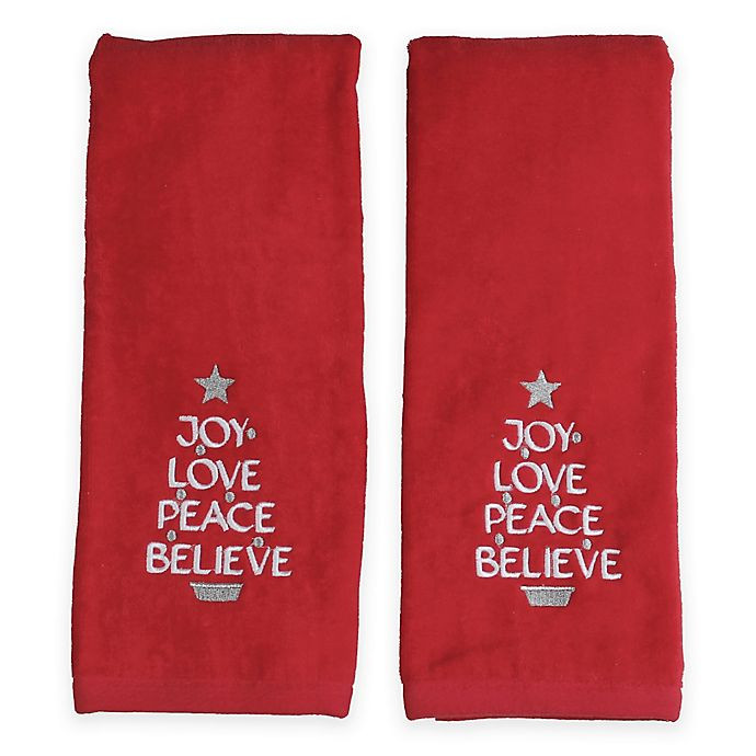 Christmas Bathroom Towels
 Christmas Tree Words Hand Towels in Red Set of 2