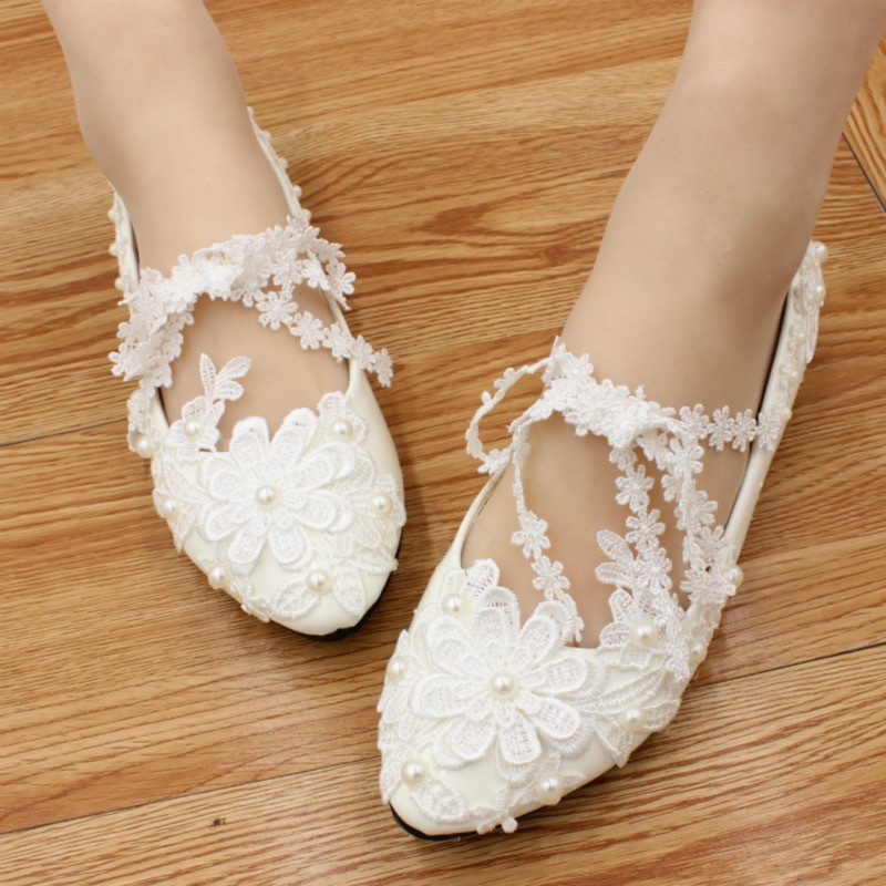 Comfortable Wedding Shoes For Bride
 Pretty White Lacing Bridesmaid Flat fortable Handmade