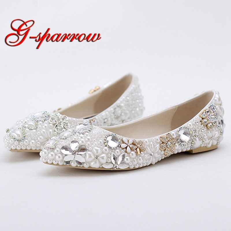Comfortable Wedding Shoes For Bride
 2018 Beautiful Flat Heel White Pearl Wedding Shoes