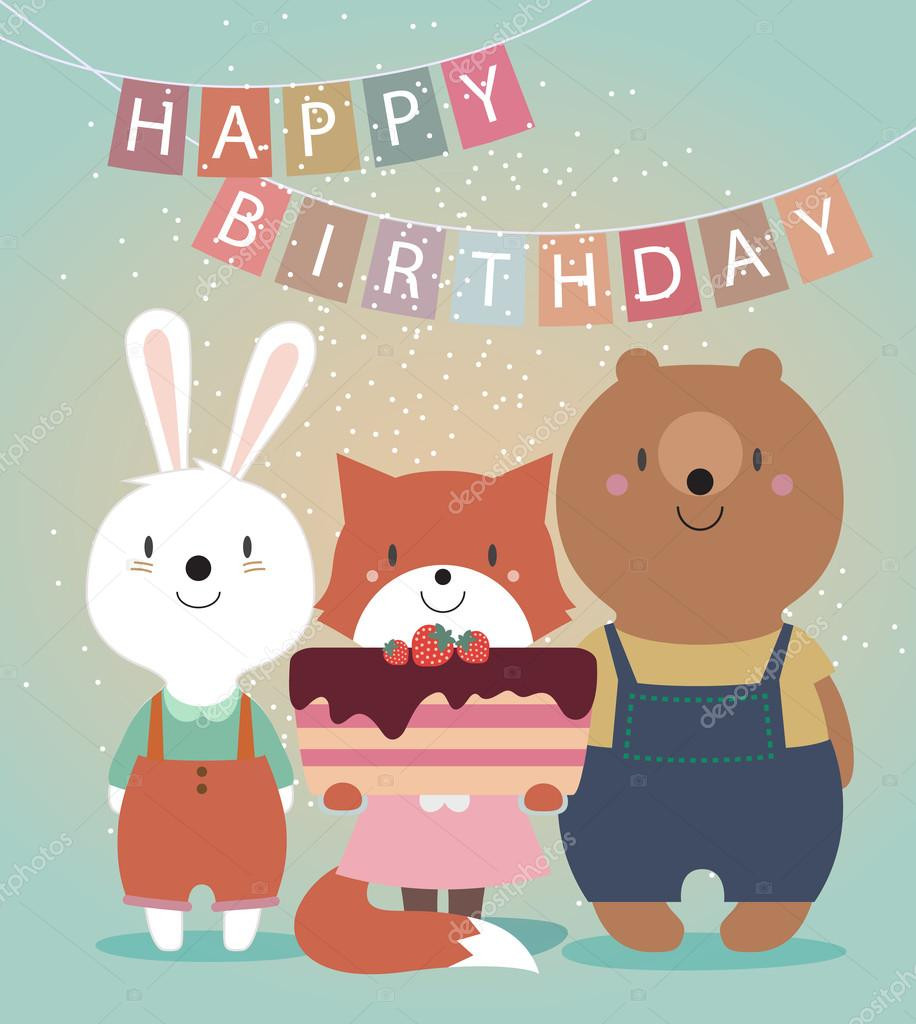Cute Birthday Card
 Cute Happy Birthday card with funny animals — Stock Vector