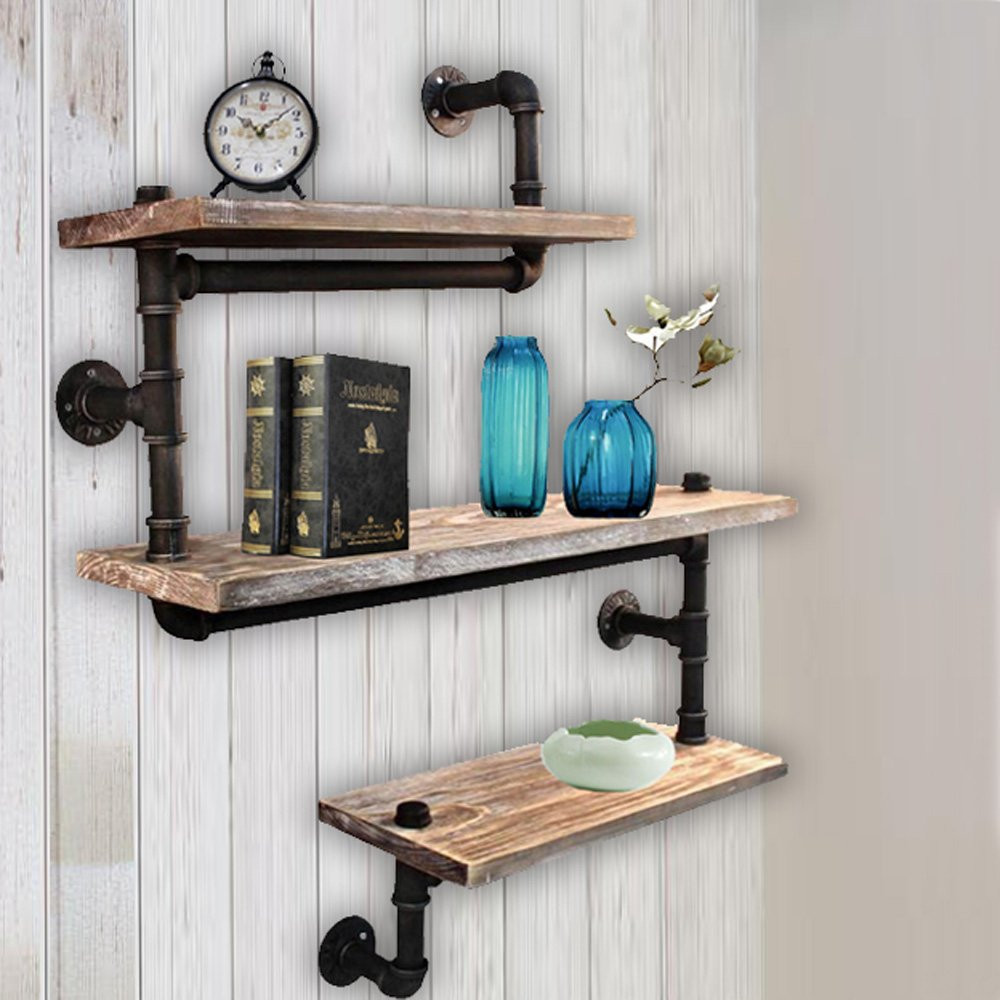DIY Pipe And Wood Shelves
 Reclaimed Wood Industrial DIY Pipe Shelf Shelves Steampunk