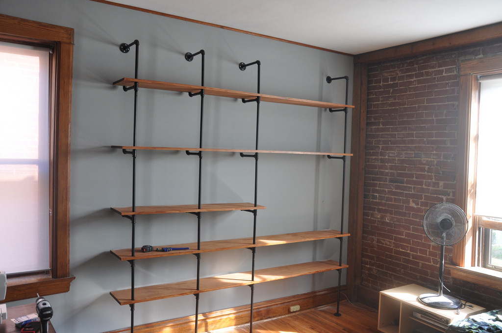 DIY Pipe And Wood Shelves
 Industrial Chic Reclaimed Wood & Pipe Shelving Unit